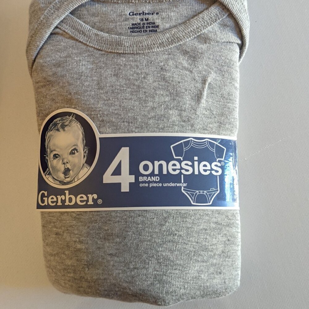 NWT 4 Pack Gerber 18M Onesies Grey Solid Color Baby Infant Clothes NEW